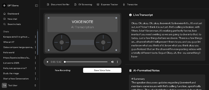 Voice Note dashboard preview